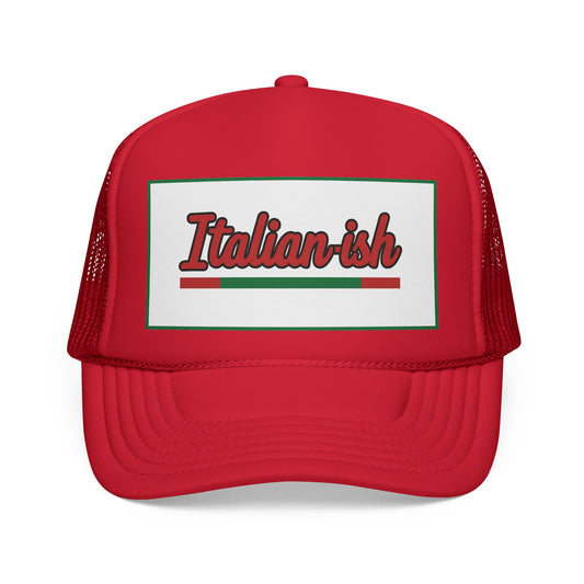 Italian-ish Trucker Cap — Red Retro Italy Flag Patch Hat