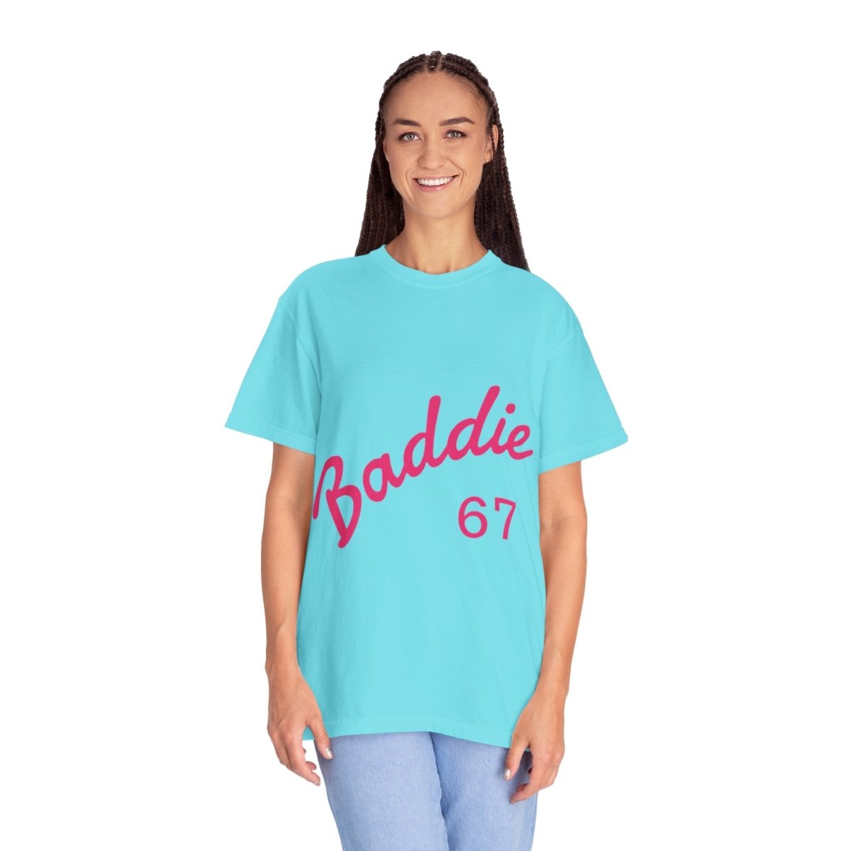 Baddie 67 T-Shirt — Pink Script "Baddie" Front & "Slay" Back - Sole & Drip