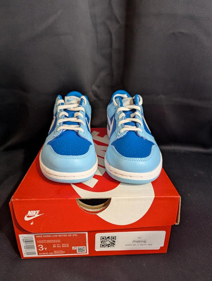 NEW NIB Nike Dunk Low Retro QS "Argon" Blue White Size 3Y Preschool DV2635 - 400 - Sole & Drip