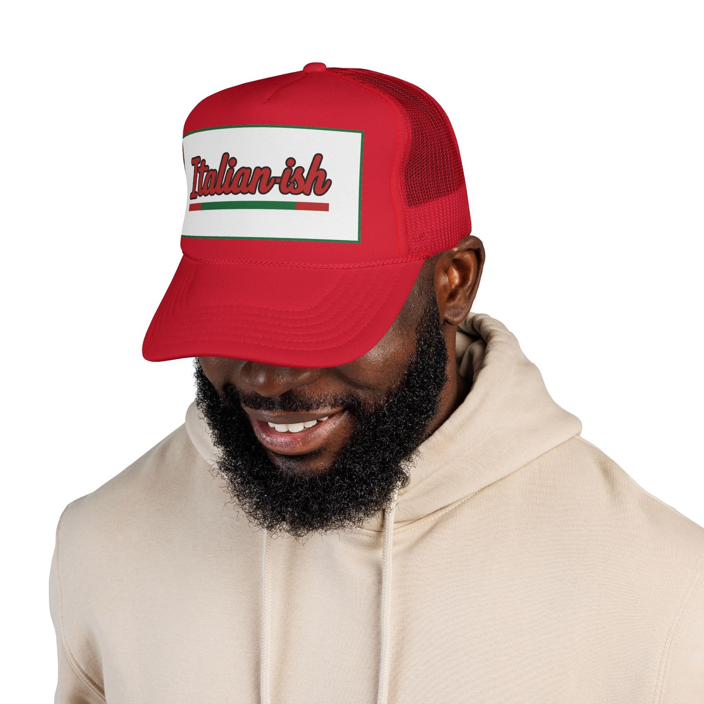 Italian-ish Trucker Cap — Red Retro Italy Flag Patch Hat