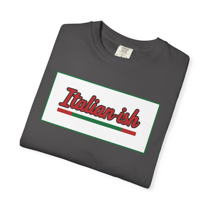 Italian-ish Graphic T-Shirt — Retro Script Design with Italian Flag Accent