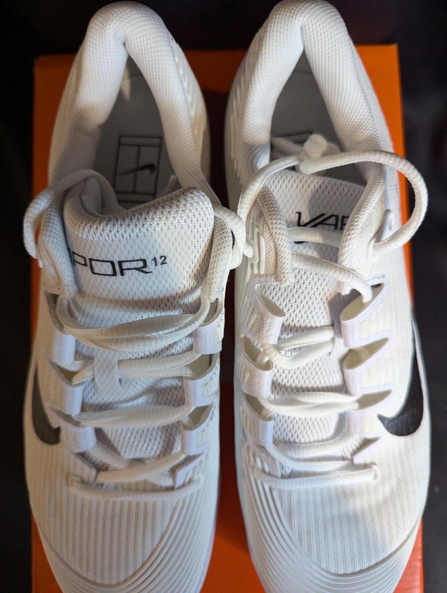 NEW NIB Nike Court Air Zoom Vapor 12 HC Tennis Shoe White Black Men's 10 FV5552 - Sole & Drip