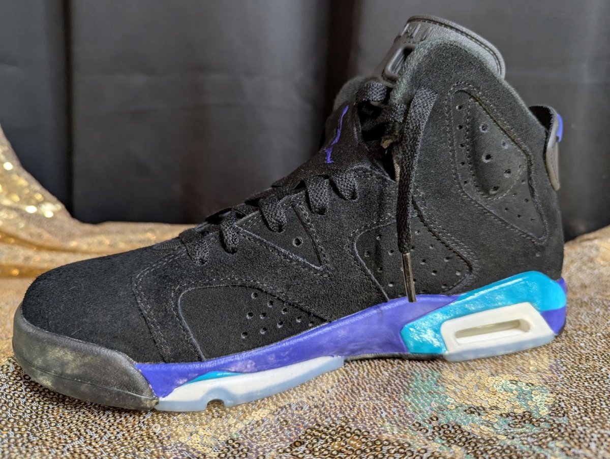 Jordan 6 Retro "Aqua" GS Size 6.5Y Excellent Cond Black Concord CT8529 - 004 - Sole & Drip