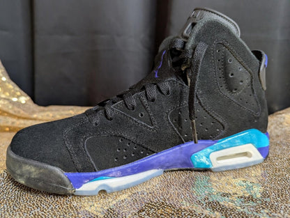 Jordan 6 Retro "Aqua" GS Size 6.5Y Excellent Cond Black Concord CT8529 - 004 - Sole & Drip