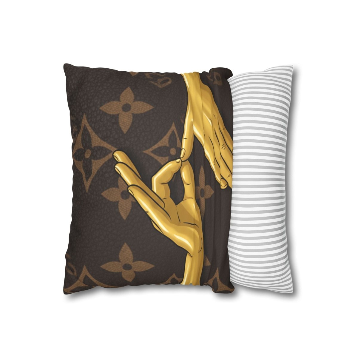 6 7 Gold Hand Gesture IYKYK Decorative Pillow — Luxe Monogram Faux Suede Throw Pillowcase - Sole and Drip