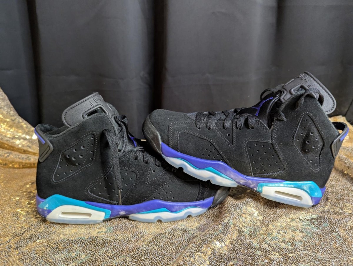 Jordan 6 Retro "Aqua" GS Size 6.5Y Excellent Cond Black Concord CT8529 - 004 - Sole & Drip