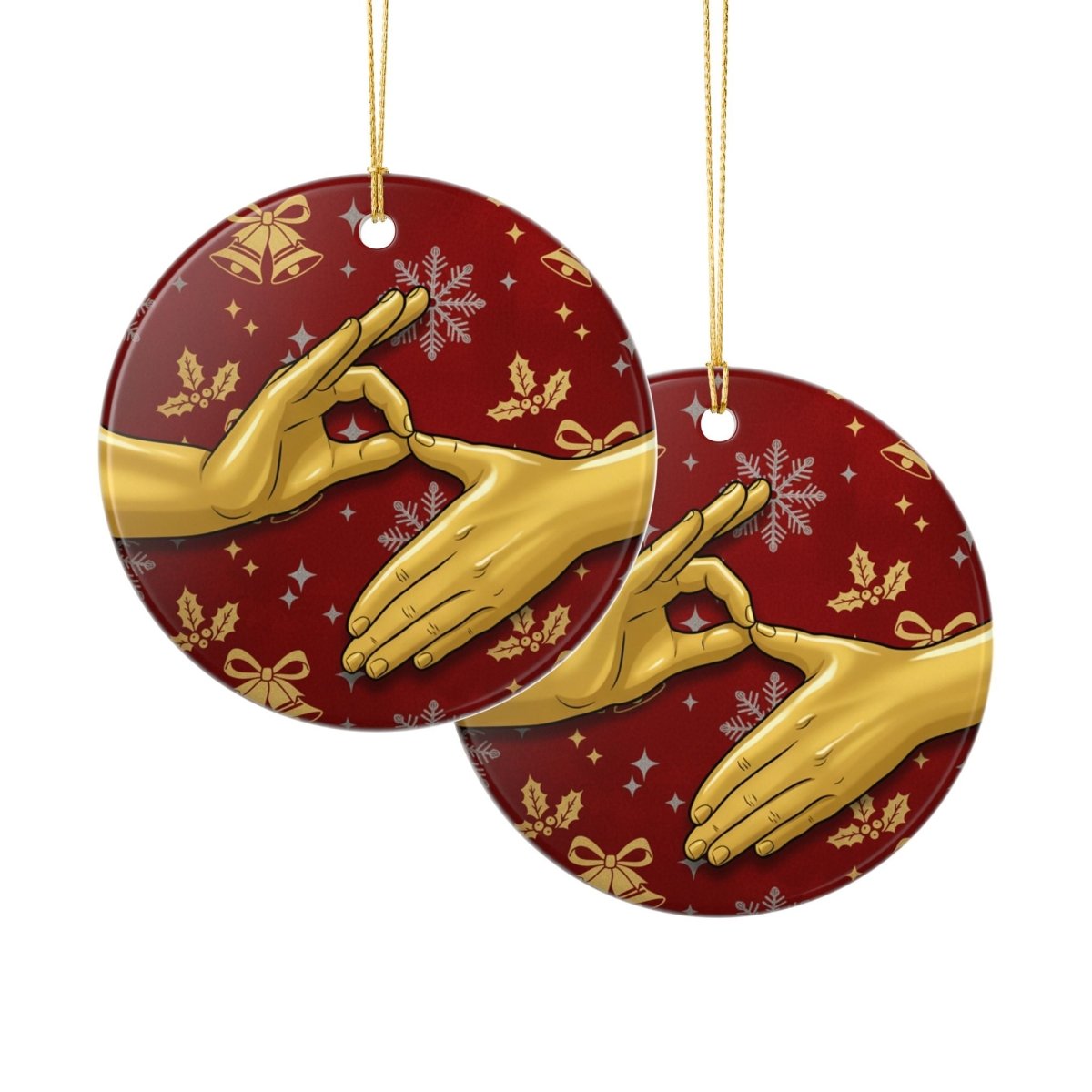Ceramic Ornament — 6 7 Golden Hand Six Seven Holiday Decoration - Sole and Drip