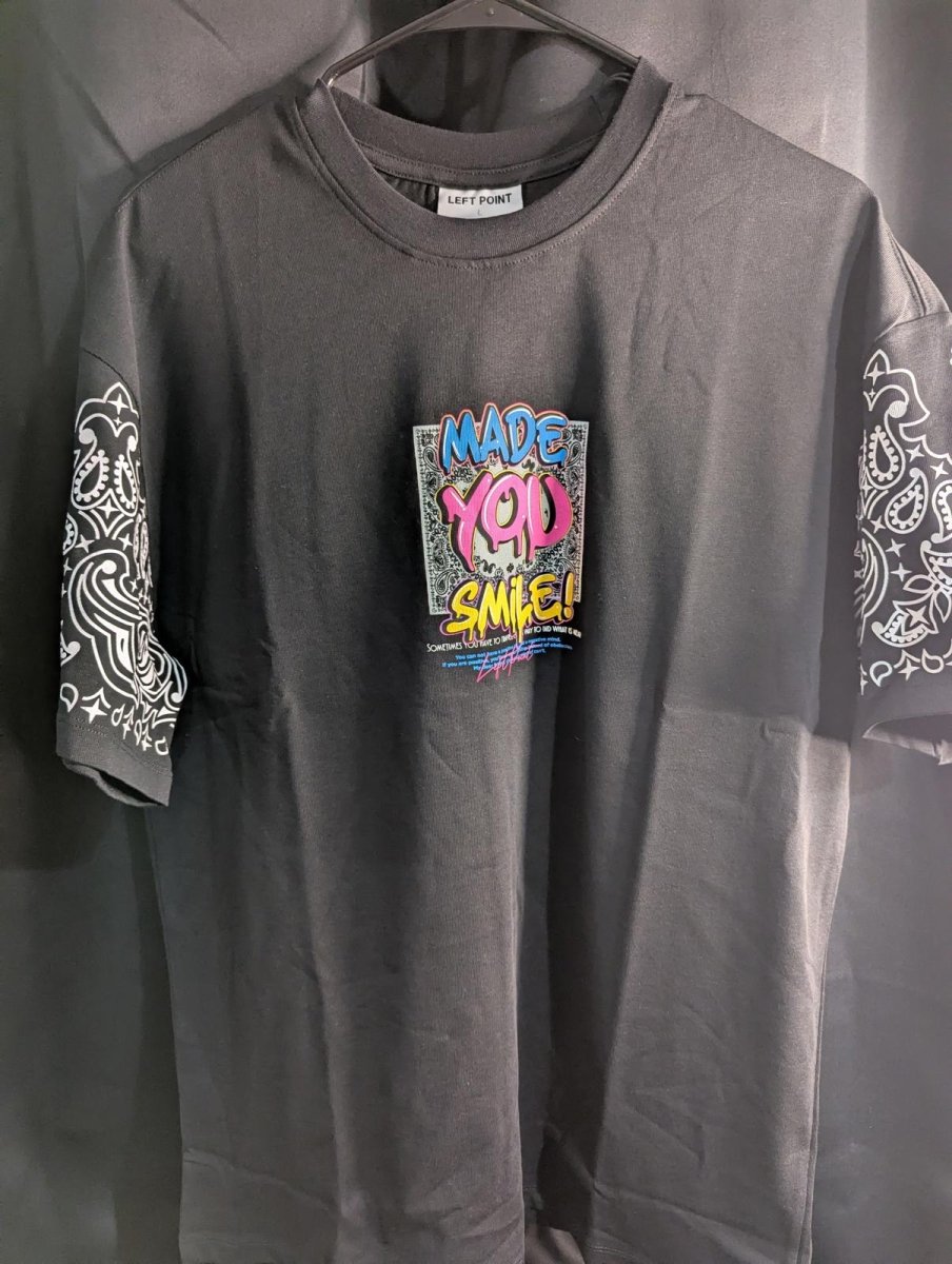 NWT LEFT POINT "Made You Smile" Graffiti Drip T-Shirt Black Neon Large Street - Sole & Drip