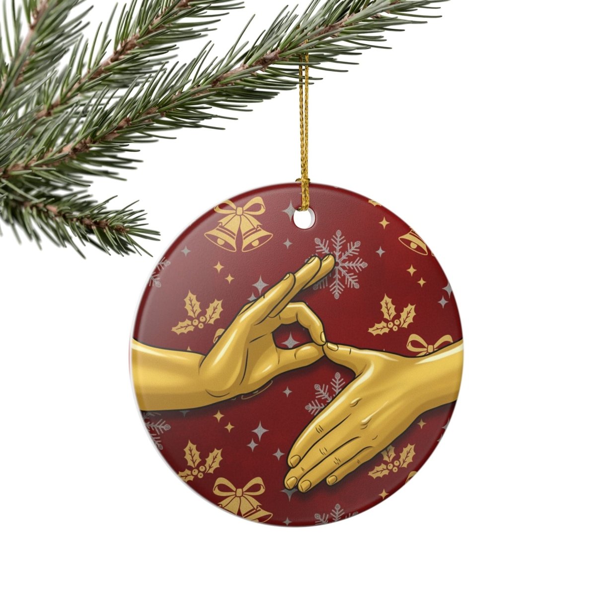 Ceramic Ornament — 6 7 Golden Hand Six Seven Holiday Decoration - Sole and Drip