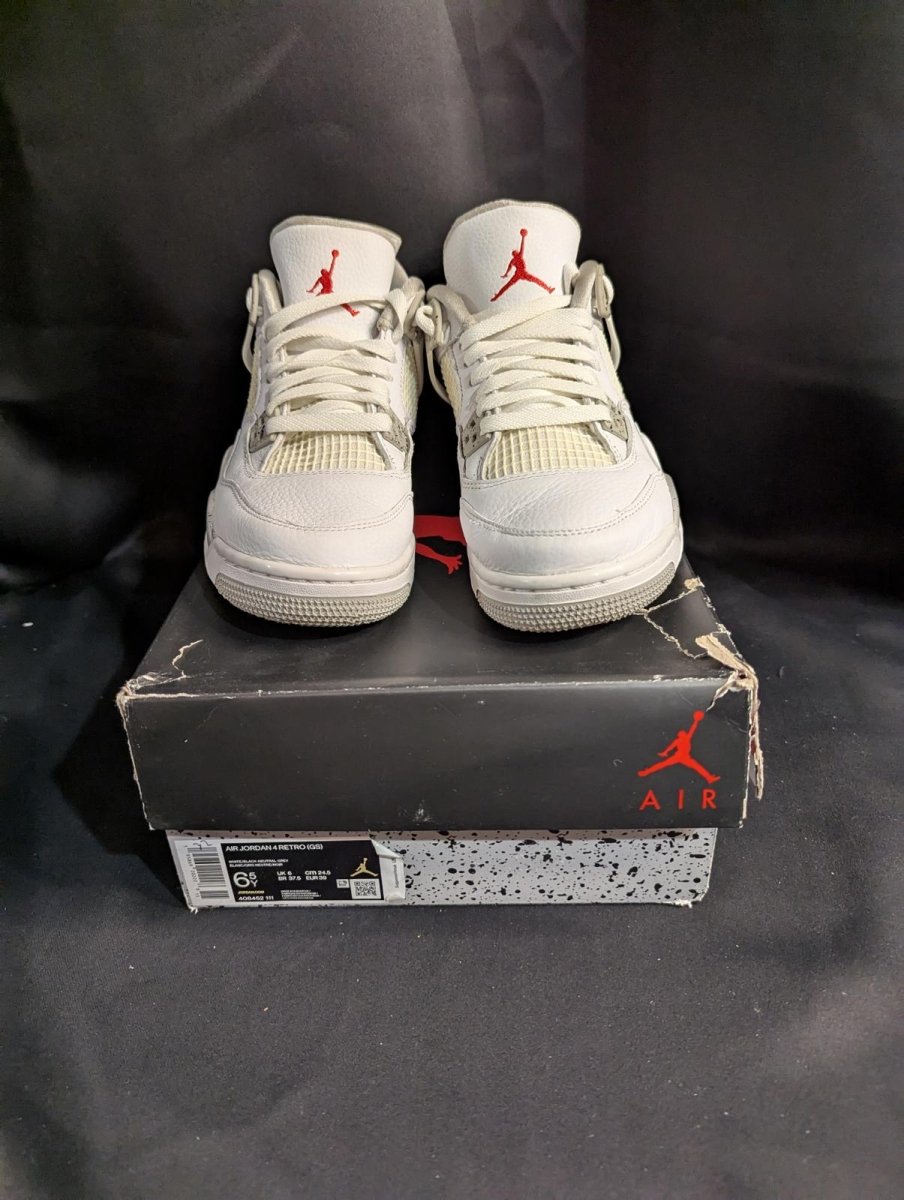 Jordan 4 Retro GS "White Oreo" Size 6.5Y Used VGC w/ Box CT8527 - 100 Speckle - Sole & Drip