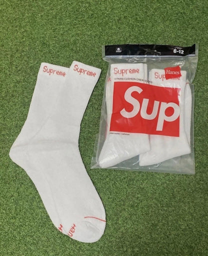 Supreme Hanes White Crew Socks Authentic 4 Pack Size 6-12 NWT Fast Ship