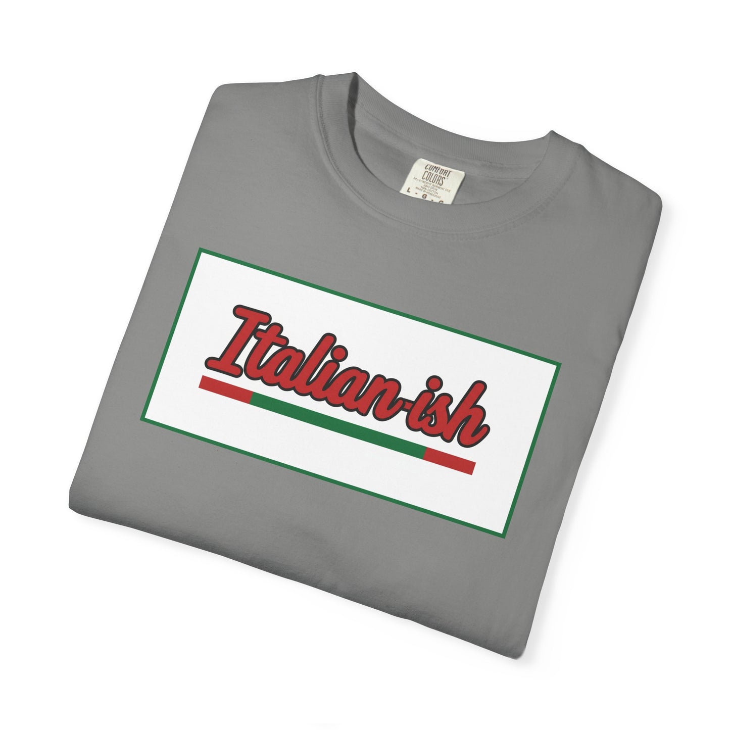 Italian-ish Graphic T-Shirt — Retro Script Design with Italian Flag Accent
