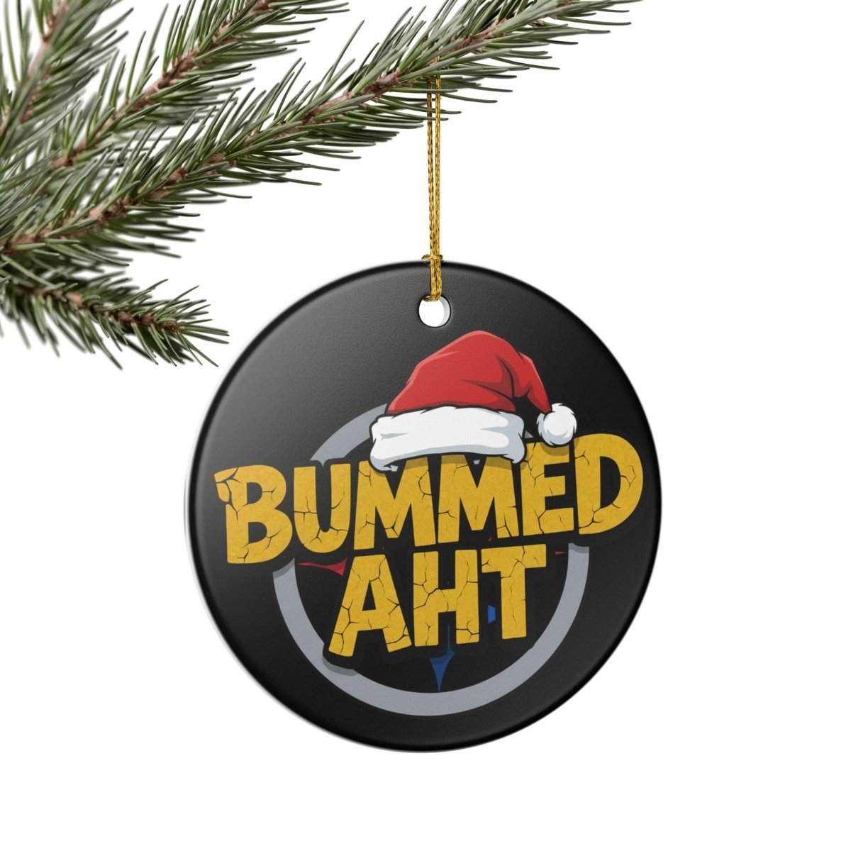 Bummed Aht Ceramic Ornament — Funny Holiday Santa Hat Christmas Decoration - Sole & Drip