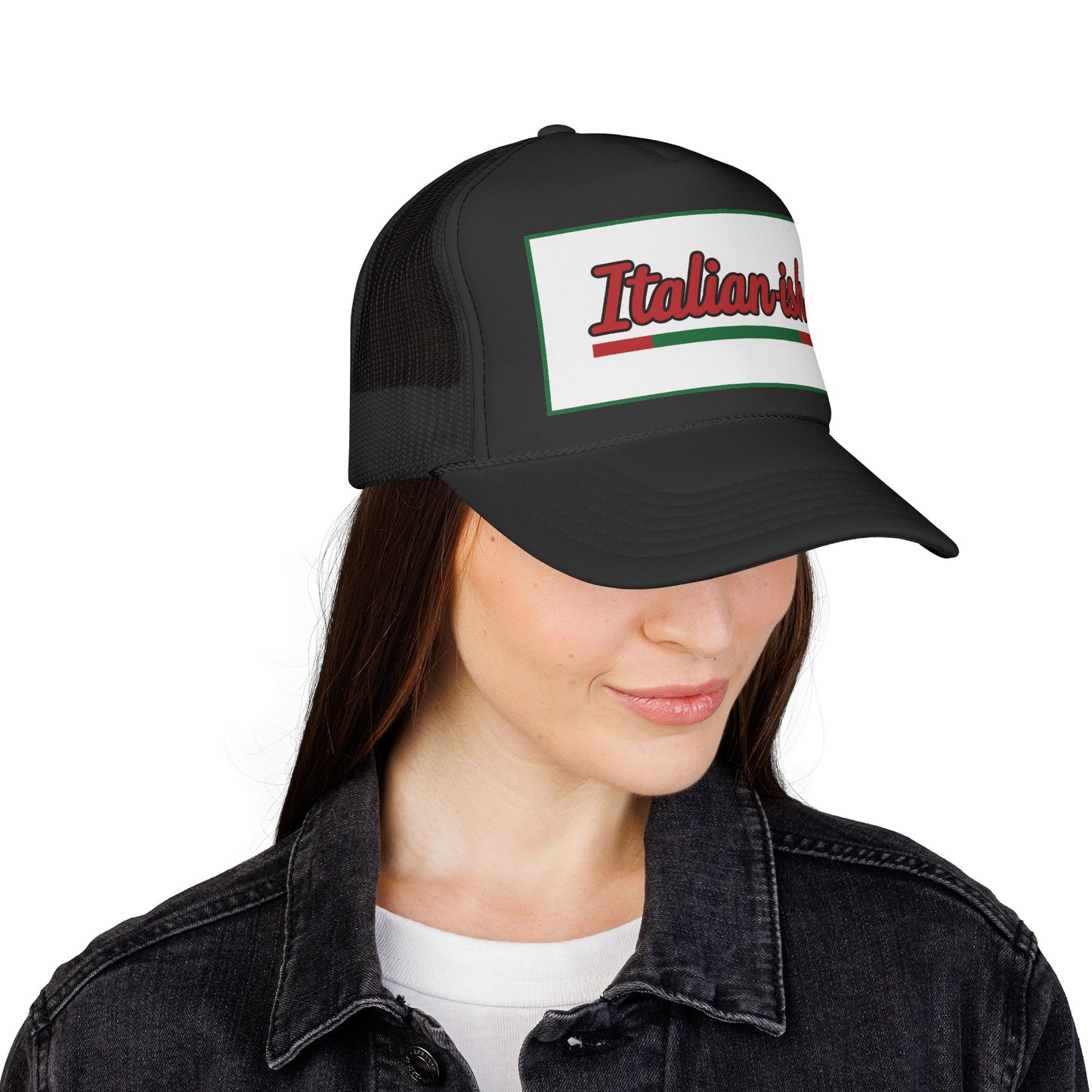 Italian-ish Trucker Cap — Red Retro Italy Flag Patch Hat