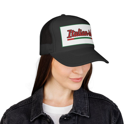Italian-ish Trucker Cap — Red Retro Italy Flag Patch Hat