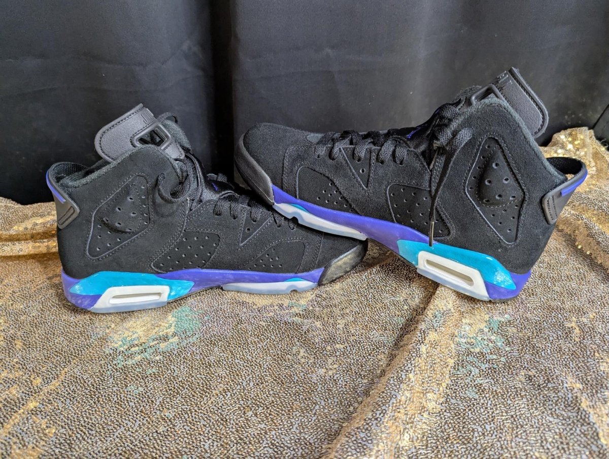 Jordan 6 Retro "Aqua" GS Size 6.5Y Excellent Cond Black Concord CT8529 - 004 - Sole & Drip