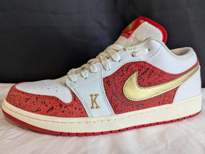 Jordan 1 Low SE "Spades" White Red Gold Size 13 Used VGC DJ5185 - 100 No Box - Sole & Drip