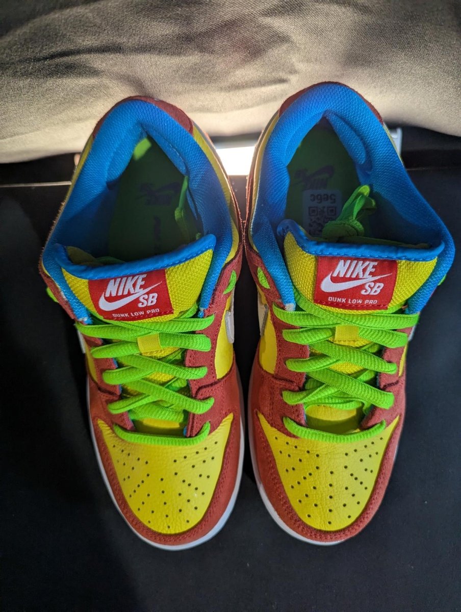 Nike SB Dunk Low Pro "Bart Simpson" Red Yellow Size 6 Used VGC BQ6817 - 602 - Sole & Drip