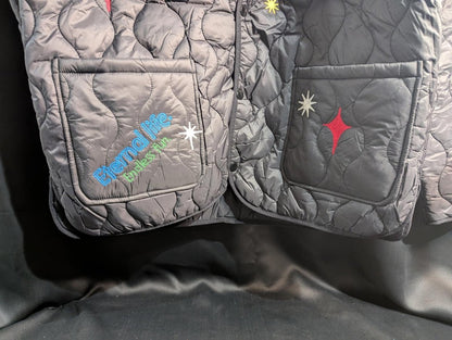 NWT FIRST ROW DENIM "Sunshine" Quilted Liner Jacket Multi - Patch Black XL Street - Sole & Drip