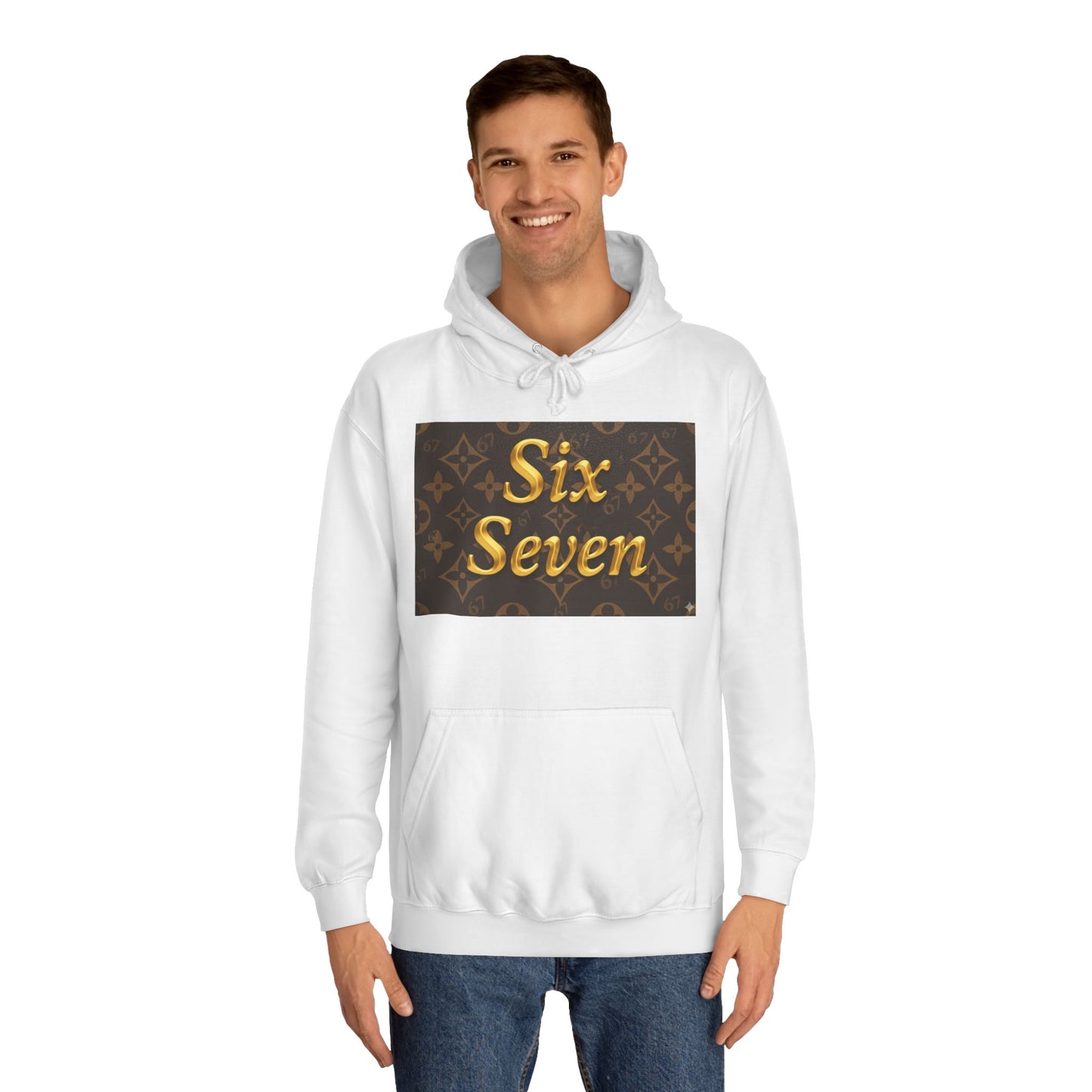 Six Seven Hoodie — Luxury Monogram 6 7 Gold Graphic College Pullover
