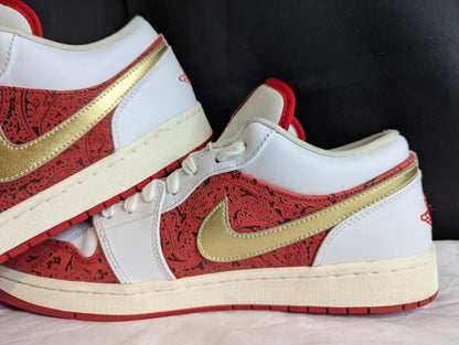 Jordan 1 Low SE "Spades" White Red Gold Size 13 Used VGC DJ5185 - 100 No Box - Sole & Drip