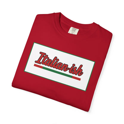 Italian-ish Graphic T-Shirt — Retro Script Design with Italian Flag Accent