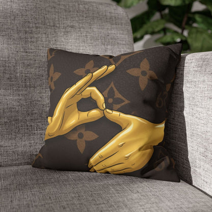 6 7 Gold Hand Gesture IYKYK Decorative Pillow — Luxe Monogram Faux Suede Throw Pillowcase - Sole and Drip