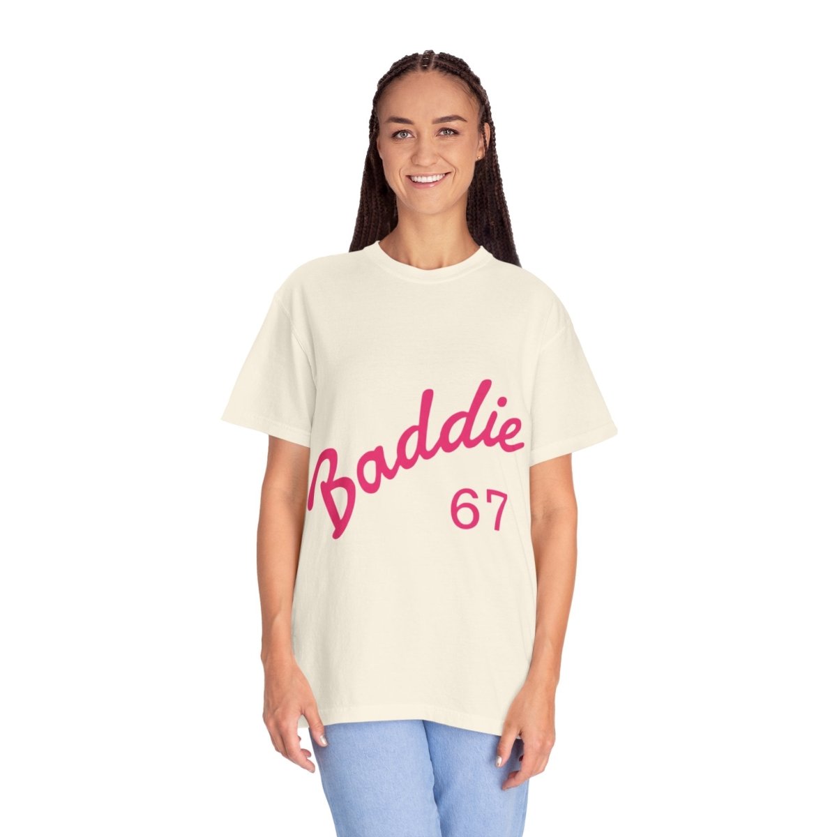 Baddie 67 T-Shirt — Pink Script "Baddie" Front & "Slay" Back - Sole & Drip