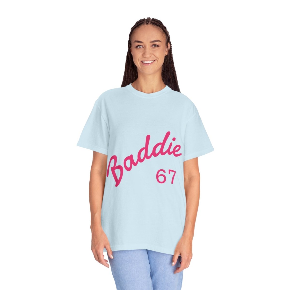 Baddie 67 T-Shirt — Pink Script "Baddie" Front & "Slay" Back - Sole & Drip