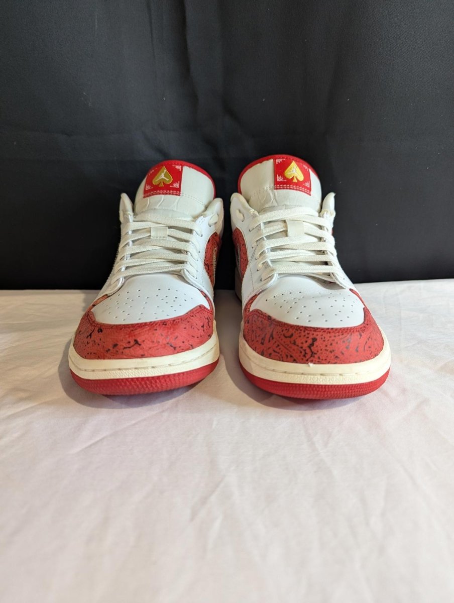 Jordan 1 Low SE "Spades" White Red Gold Size 13 Used VGC DJ5185 - 100 No Box - Sole & Drip