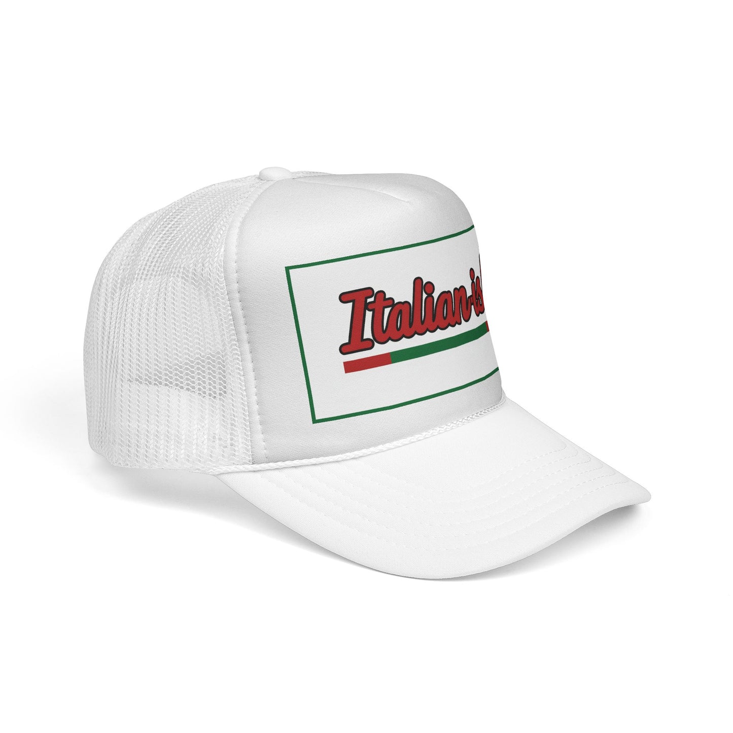 Italian-ish Trucker Cap — Red Retro Italy Flag Patch Hat