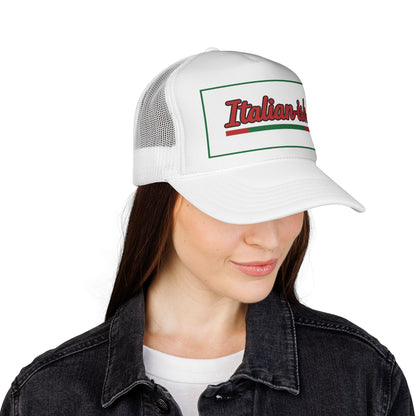 Italian-ish Trucker Cap — Red Retro Italy Flag Patch Hat