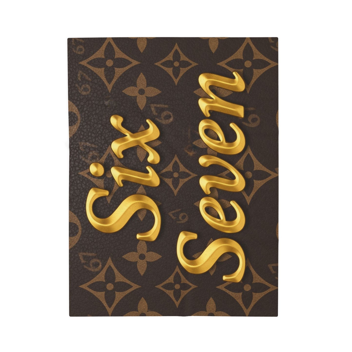 Gold Script "Six Seven" Velveteen Plush Blanket — Luxe Brown Monogram 6 7 Throw