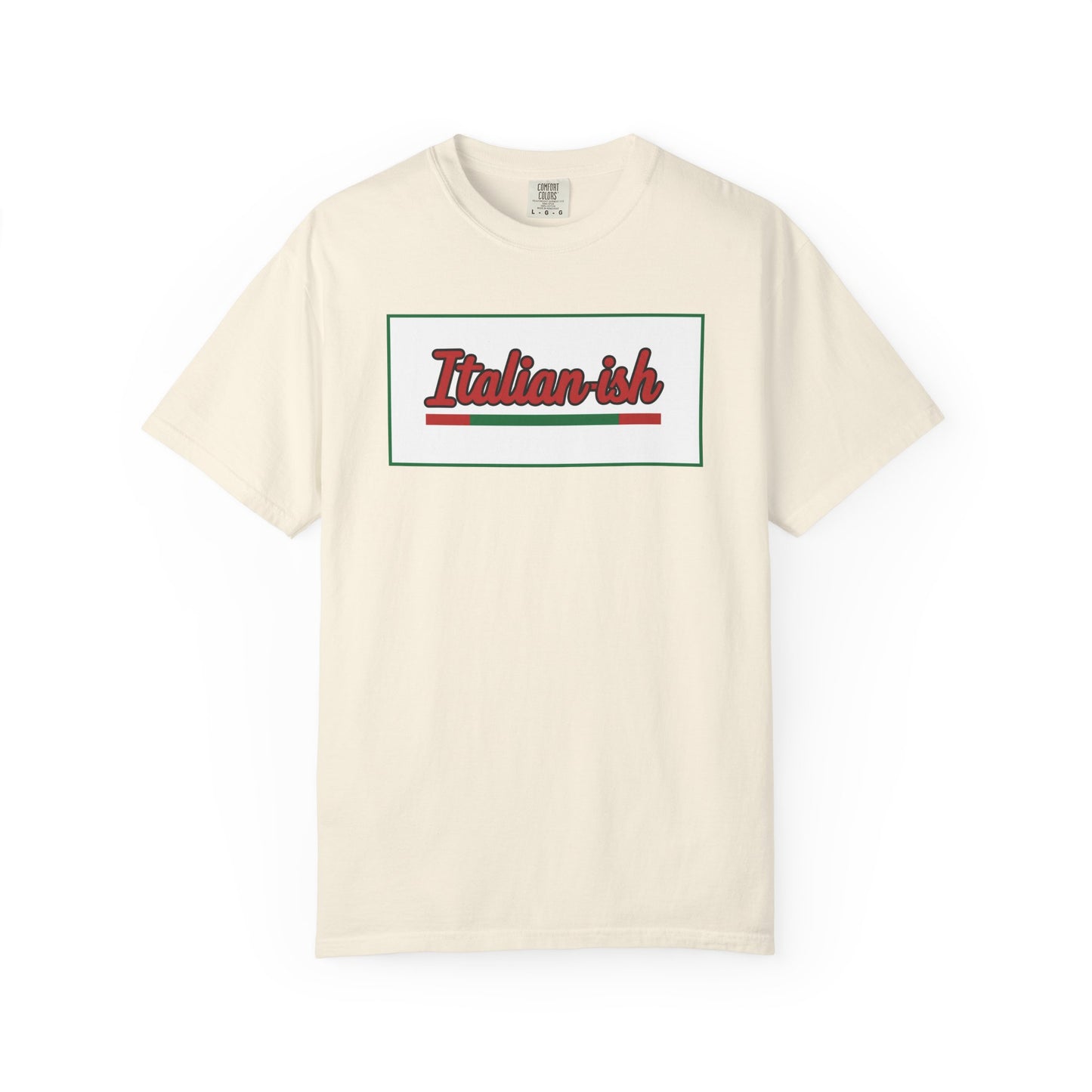 Italian-ish Graphic T-Shirt — Retro Script Design with Italian Flag Accent
