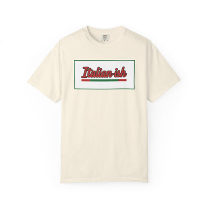 Italian-ish Graphic T-Shirt — Retro Script Design with Italian Flag Accent