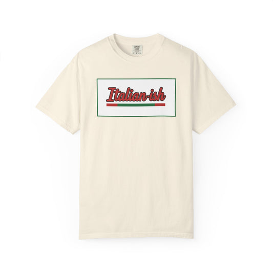 Italian-ish Graphic T-Shirt — Retro Script Design with Italian Flag Accent