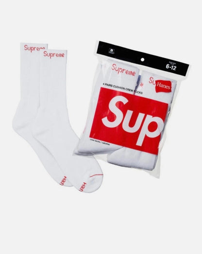 Supreme Hanes White Crew Socks Authentic 4 Pack Size 6-12 NWT Fast Ship