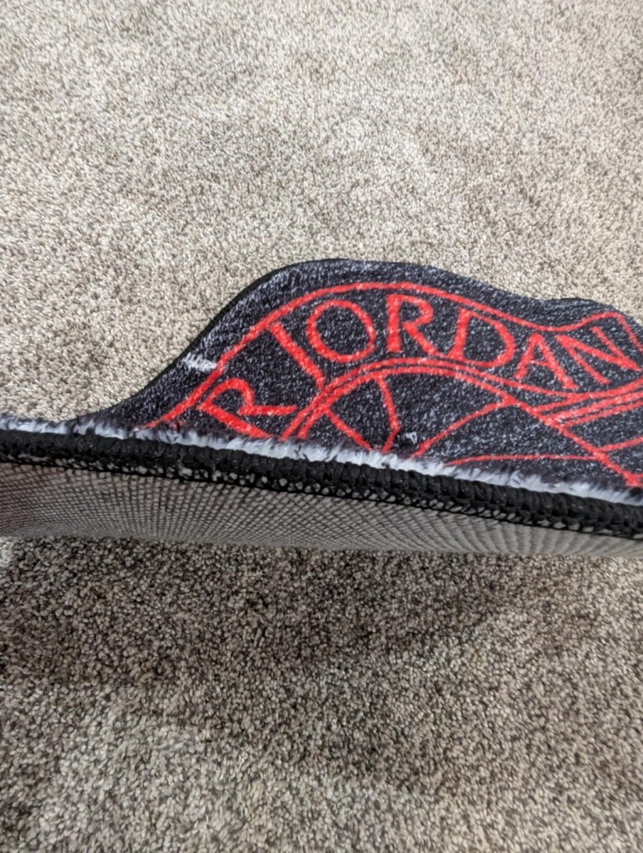 NEW Air Jordan 1 Wings Logo Rug Die - Cut 28" Wide Black Red Sneakerhead Mat - Sole & Drip