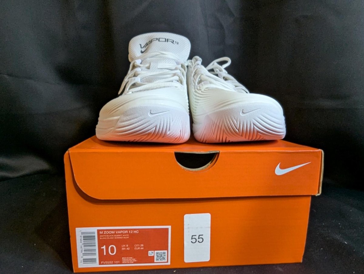 NEW NIB Nike Court Air Zoom Vapor 12 HC Tennis Shoe White Black Men's 10 FV5552 - Sole & Drip