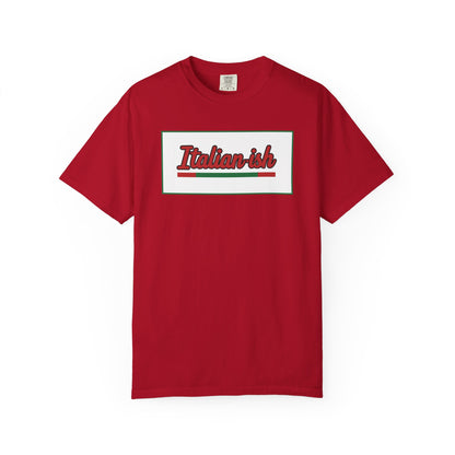 Italian-ish Graphic T-Shirt — Retro Script Design with Italian Flag Accent