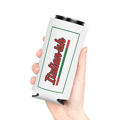 Italian-ish Can Cooler – Retro Script with Italy Flag Accent