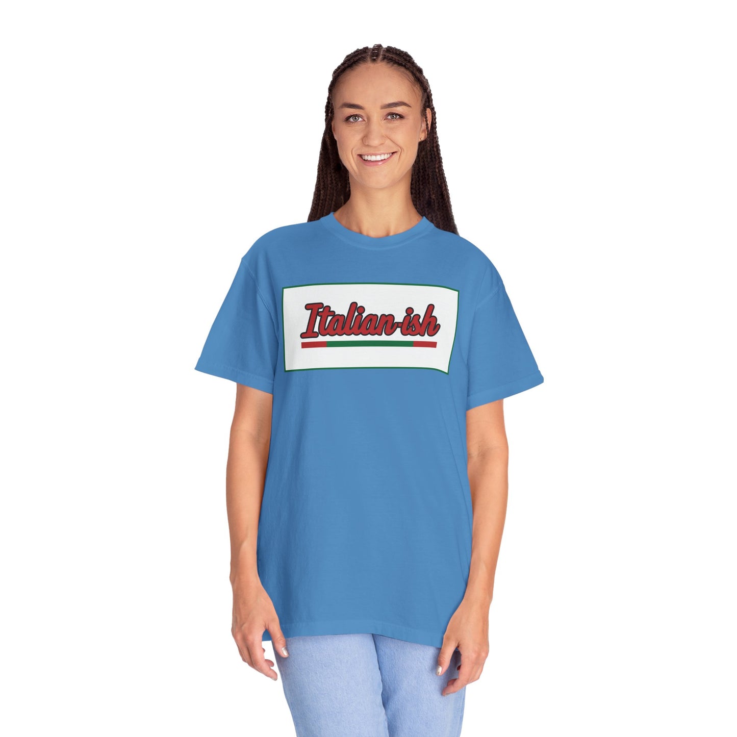 Italian-ish Graphic T-Shirt — Retro Script Design with Italian Flag Accent