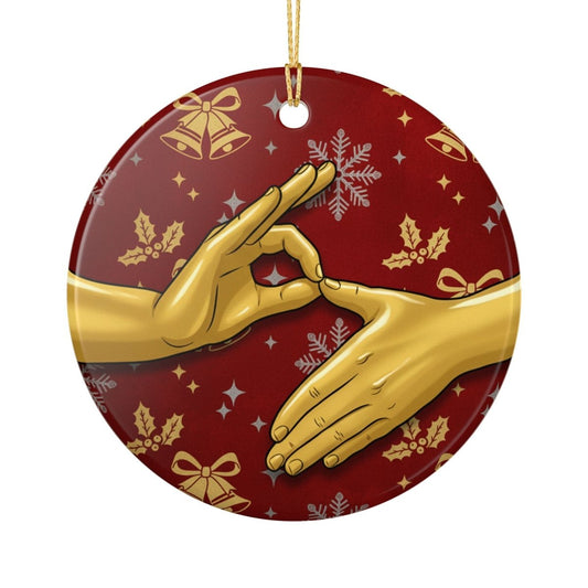 Ceramic Ornament — 6 7 Golden Hand Six Seven Holiday Decoration - Sole and Drip