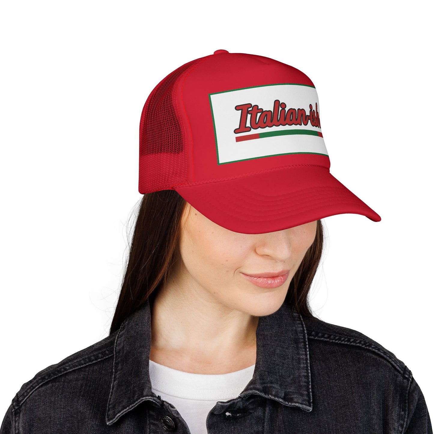 Italian-ish Trucker Cap — Red Retro Italy Flag Patch Hat