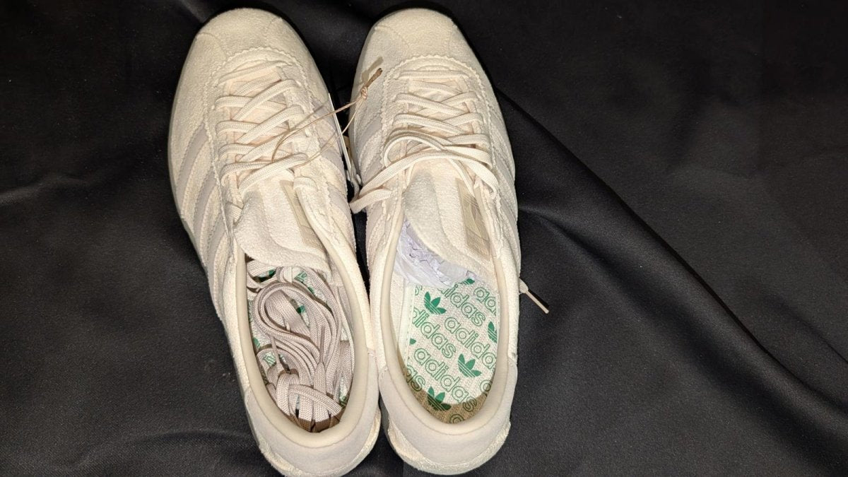 NEW NIB Adidas Tobacco Gruen "Cream Bliss" Size 7.5 GX6940 Suede Low Profile - Sole & Drip