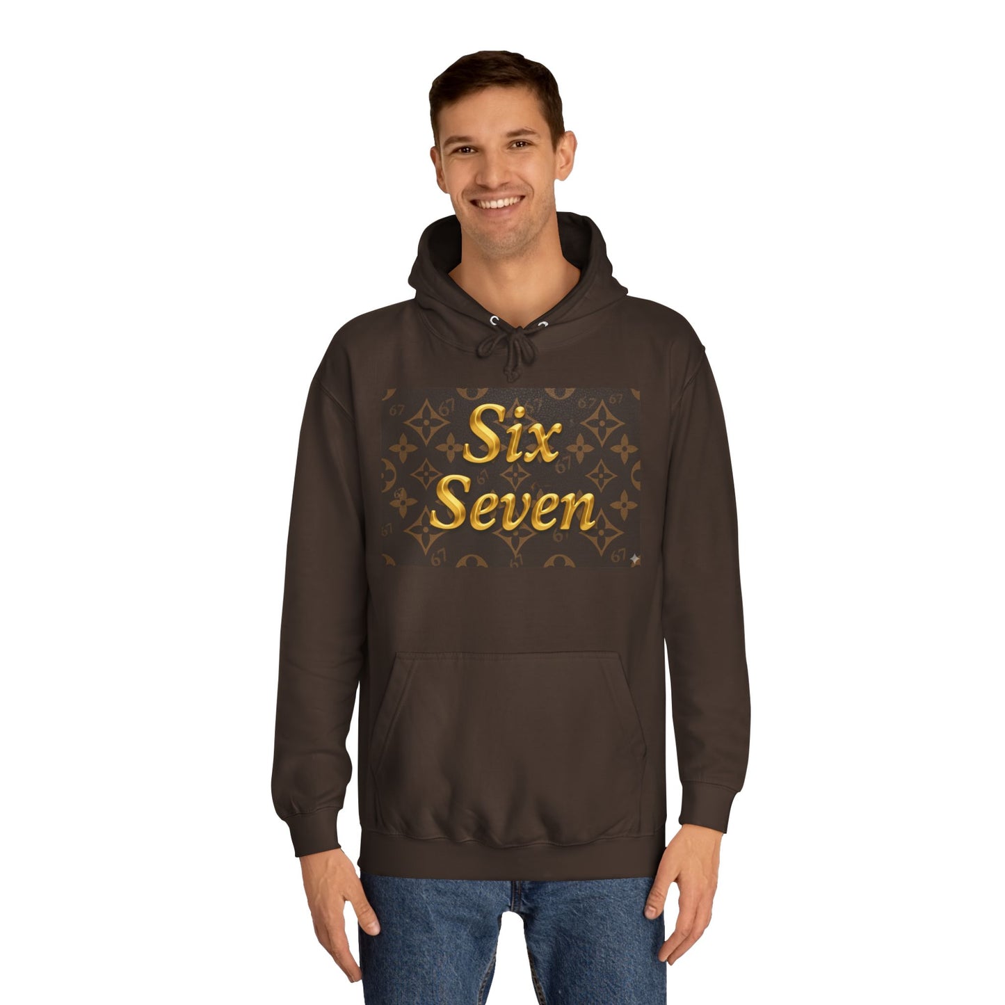 Six Seven Hoodie — Luxury Monogram 6 7 Gold Graphic College Pullover