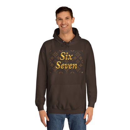 Six Seven Hoodie — Luxury Monogram 6 7 Gold Graphic College Pullover