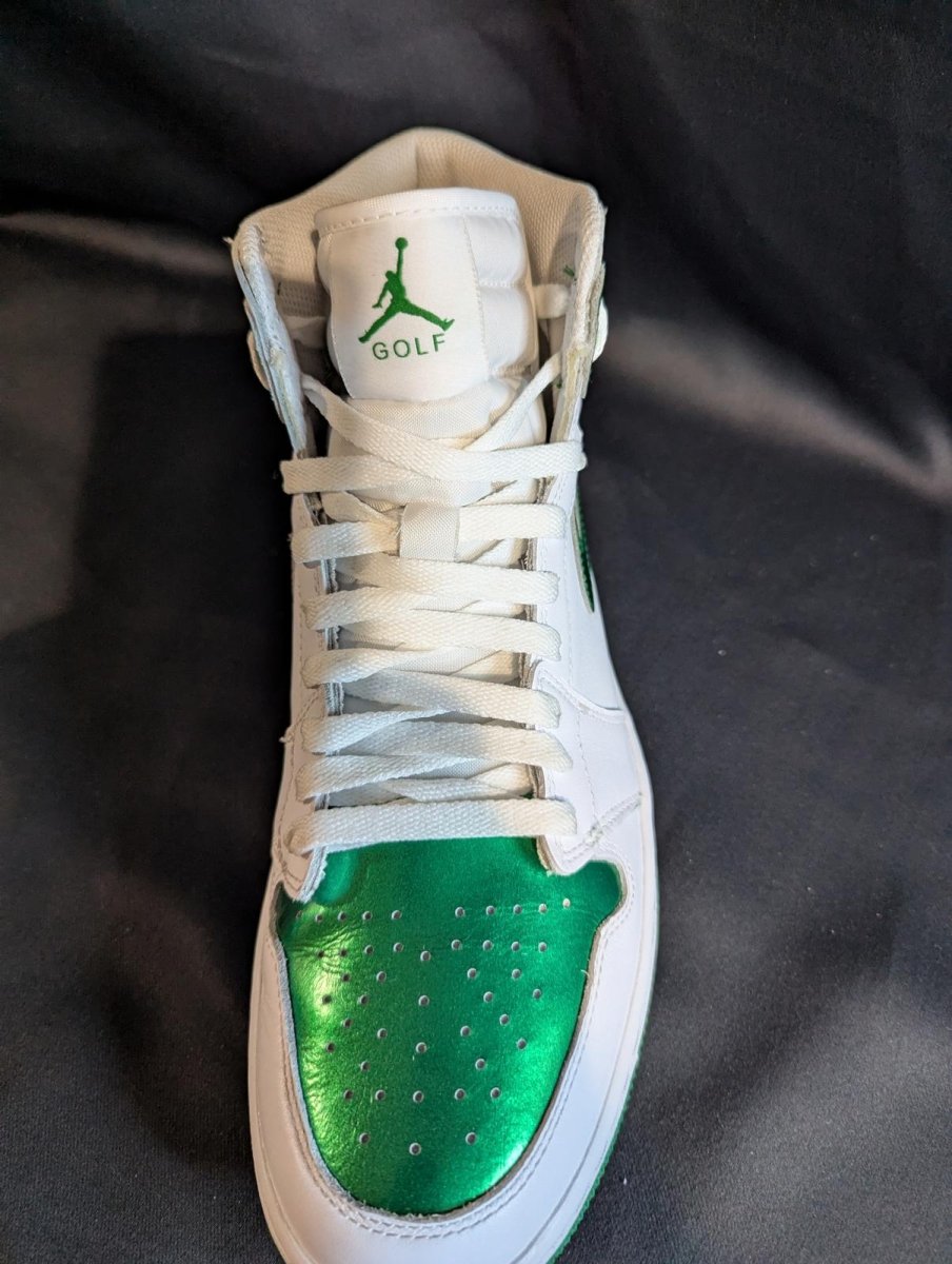 Jordan 1 High Golf "Metallic Green" Size 10 Used VGC DQ0660 - 130 Spikeless - Sole & Drip
