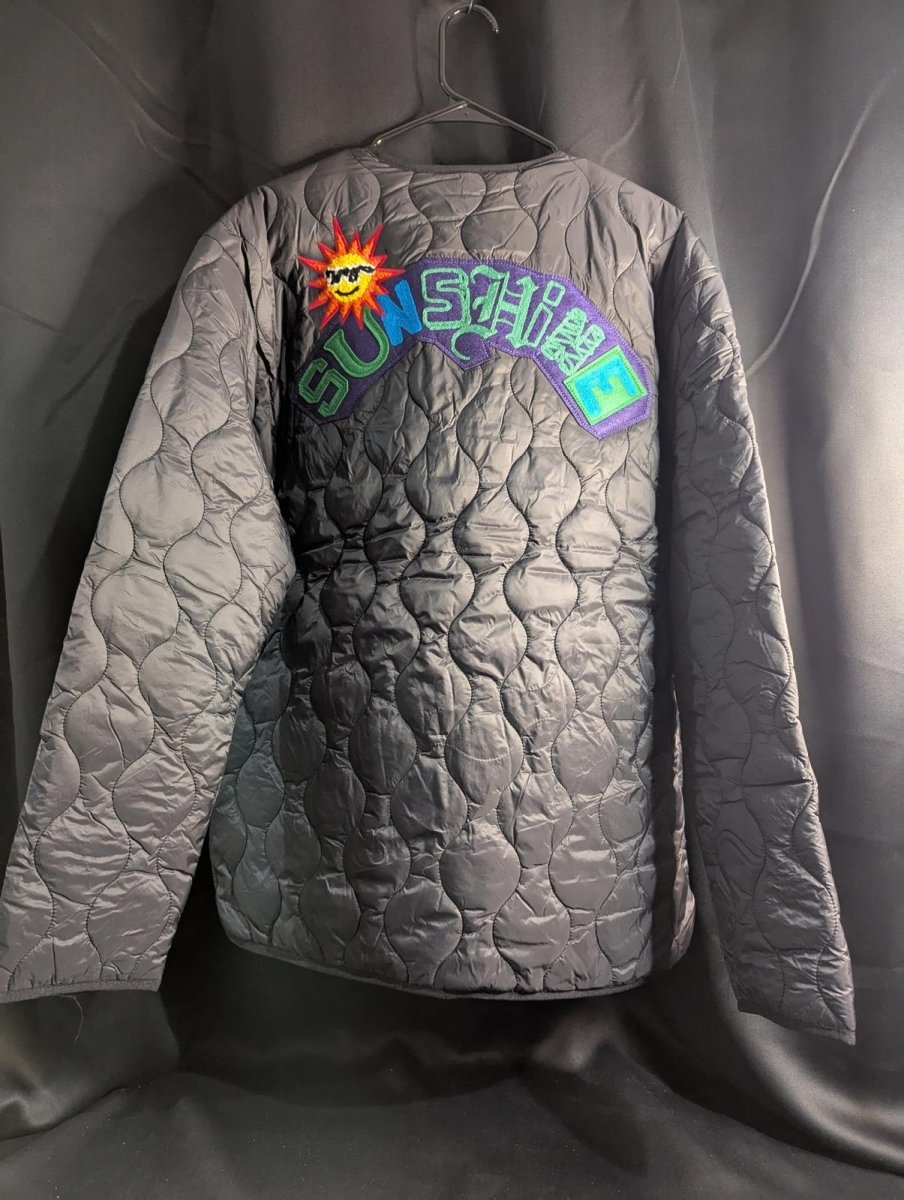 NWT FIRST ROW DENIM "Sunshine" Quilted Liner Jacket Multi - Patch Black XL Street - Sole & Drip