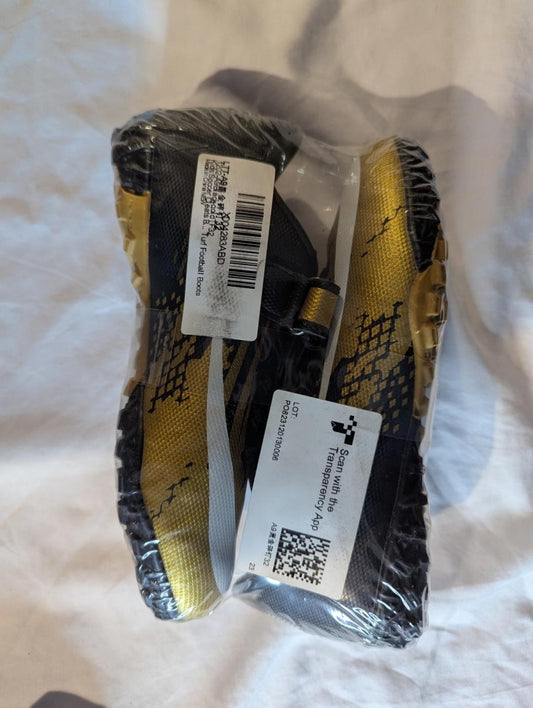 NEW Kids Youth Turf Football Boots Soccer Cleats Black Gold Size 32 (US Y 1 - 2) - Sole & Drip